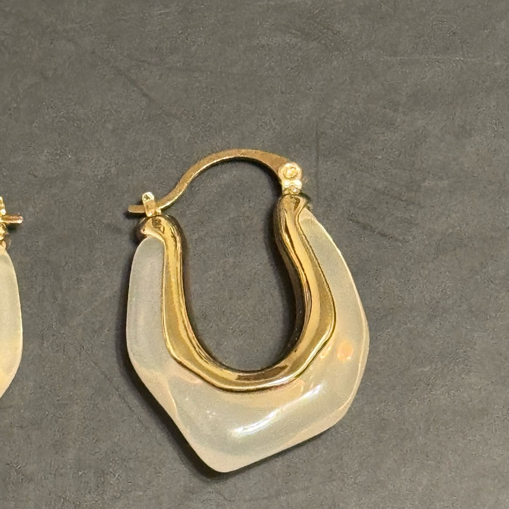 Gold and Opalescent Hoop Earrings - Picture 2 of 4